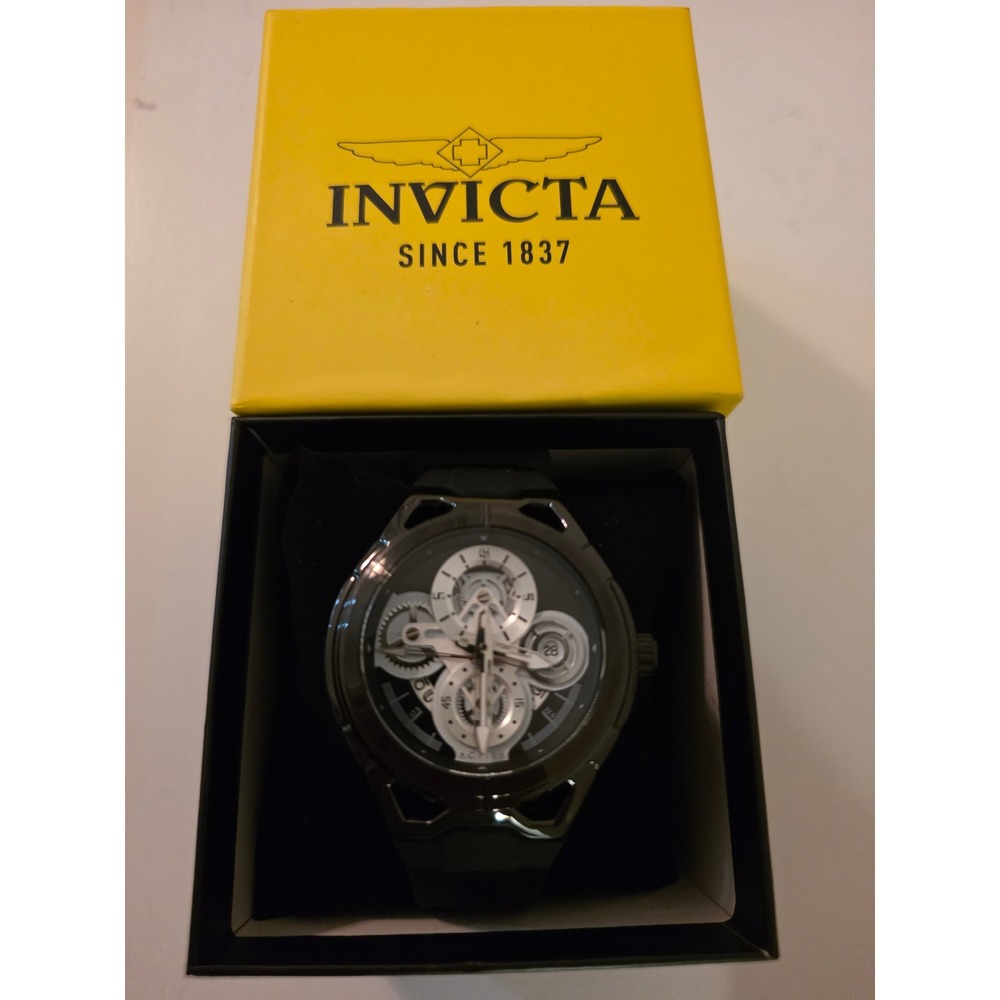 Activa by Invicta Mens Black Silicone Strap Skeleton Dial Watch 33946
